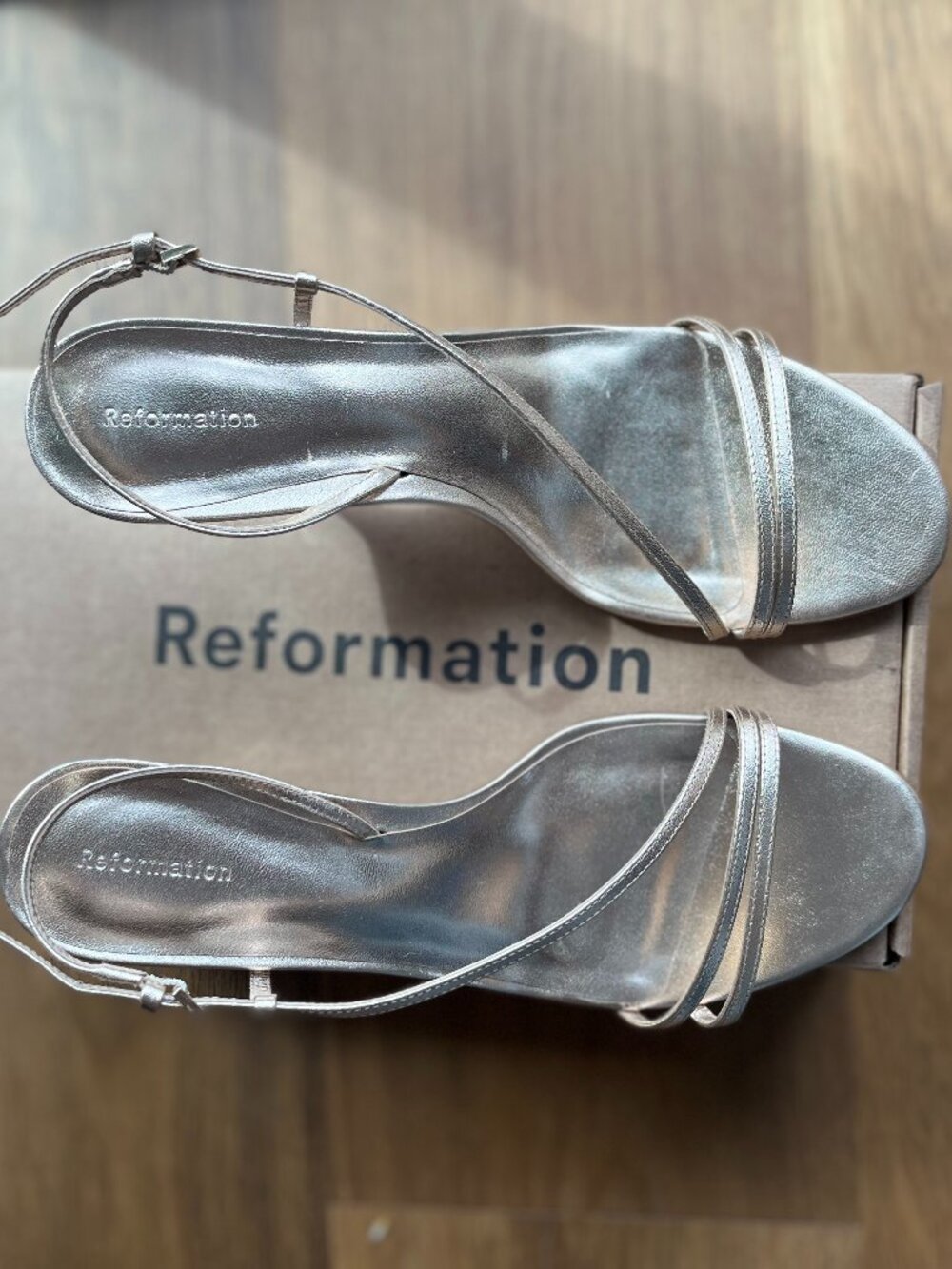 Reformation Womens Size 9.5 Gold Strappy Heeled Sandals